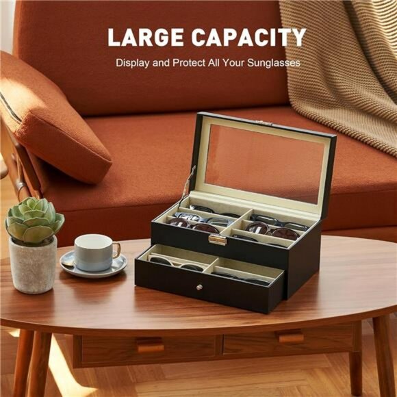 Sunglasses Display Case Organizer Box 12 Slot Eyewear Watch Jewelry Storage - Picture 5 of 7